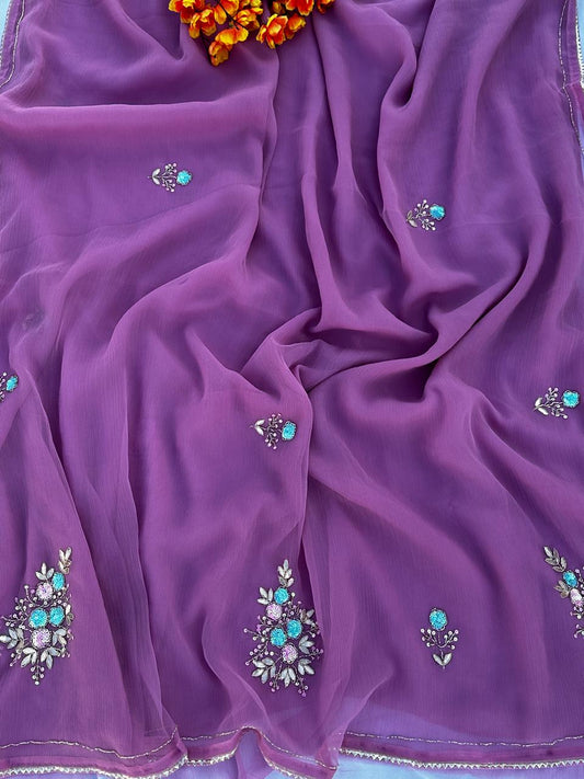 Chiffon Sequence,Katdana, Gotta Less, Hand Work Best Quality Saree With Blouse BFSMJ105