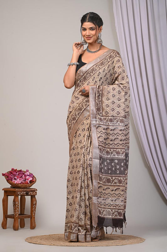 bagru, bagru Linen cotton saree, bagru saree, Ajrakh, Ajrakh Linen Sarees, saree,hand block saree