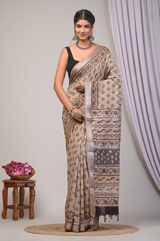 bagru, bagru Linen cotton saree, bagru saree, Ajrakh, Ajrakh Linen Sarees, saree,hand block saree