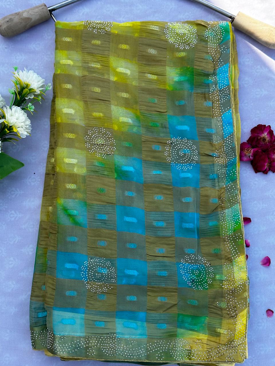 Fancy Fabric Multi Dye Siroski Work Best Quality Saree With Blouse BFSLB37