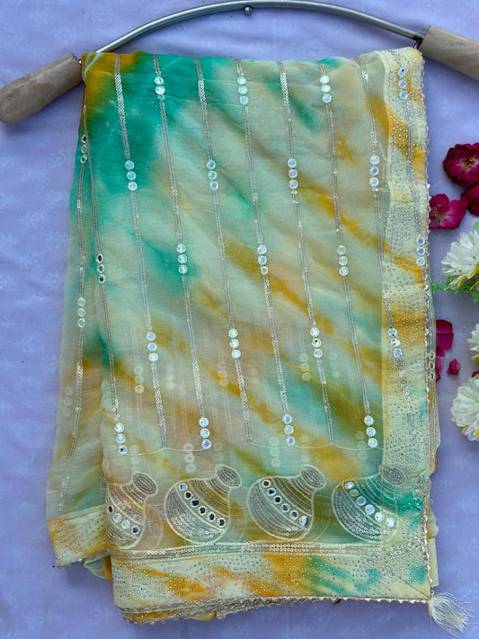 Chiffon tie die Sequence Work Best Quality Saree With Blouse BFSLB43