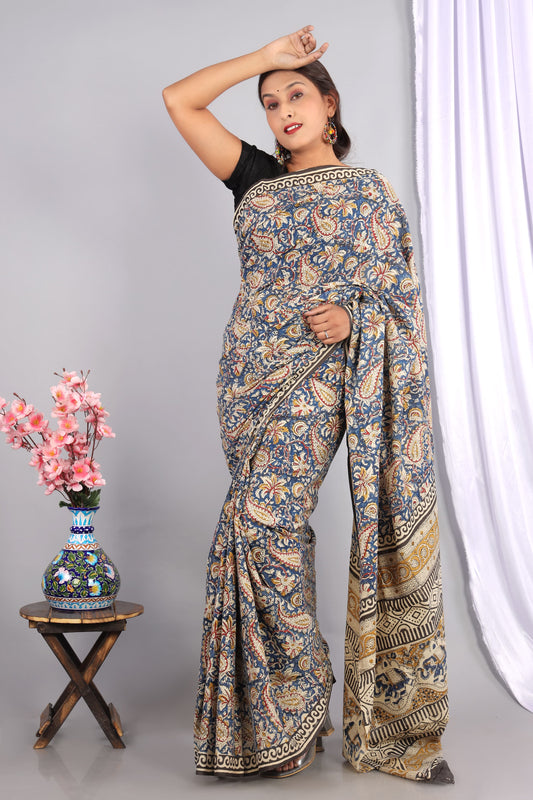 Bagru Cotton Hand Block Printed Saree With Blouse Piece - BFSGC25