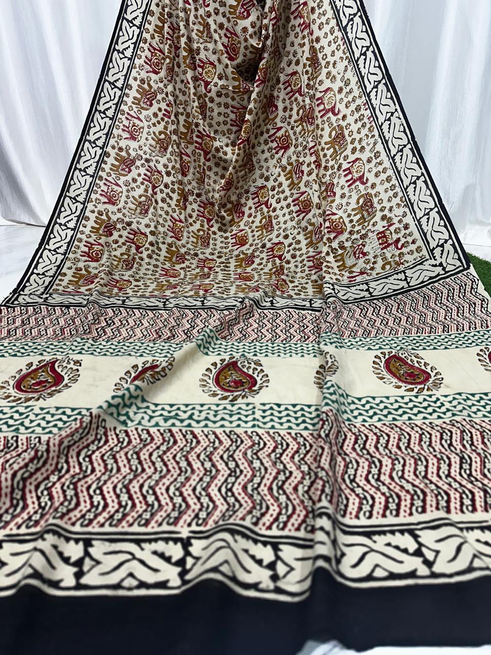 Bagru Cotton Hand Block Printed Saree With Blouse Piece - BFSGC80