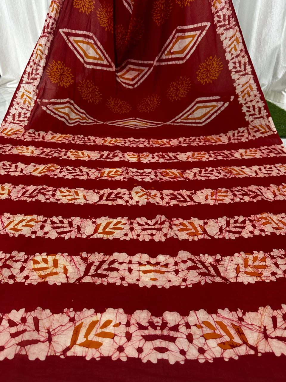 Batik Hand Block Printed Cotton Saree With Blouse Piece - BFSGC89