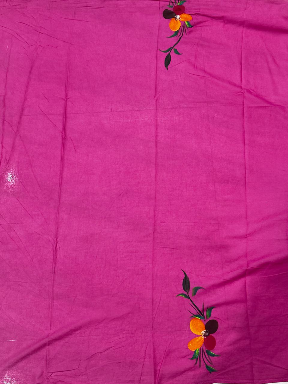 Painted via Hand Brush Cotton Saree With Blouse Piece - BFSGC90