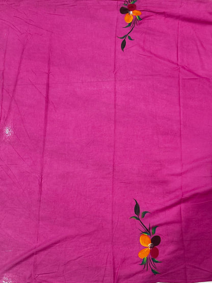 Painted via Hand Brush Cotton Saree With Blouse Piece - BFSGC90