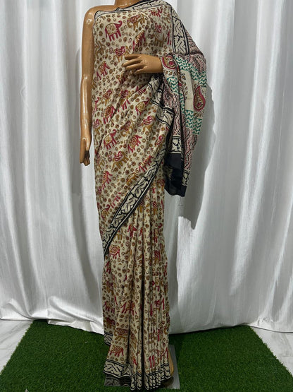 Bagru Cotton Hand Block Printed Saree With Blouse Piece - BFSGC80