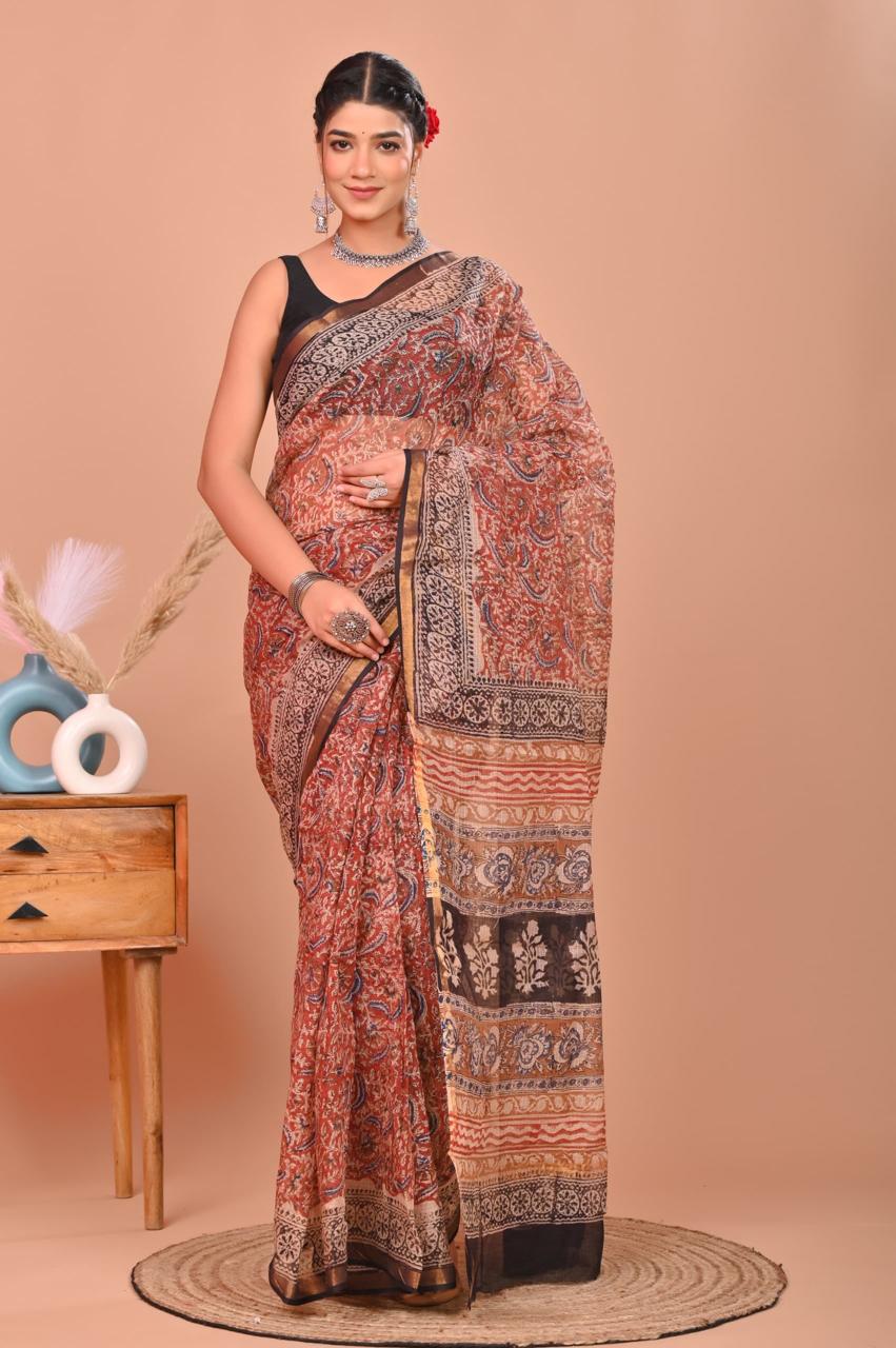 bagru, Kota Doriya Silk Saree, bagru saree, saree,hand block saree