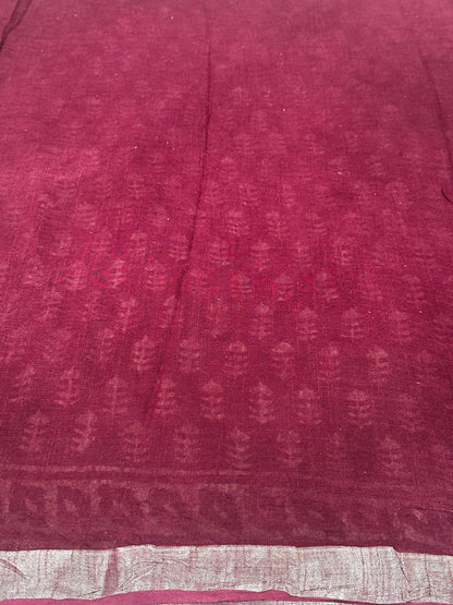 Bagru Hand Block Printed Saree In Linen Cotton With Blouse Piece - BFSGLC81