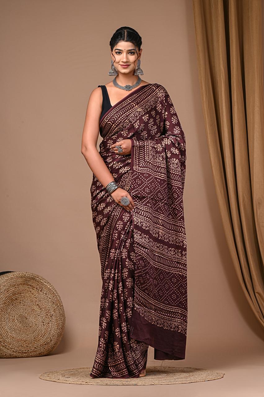 bagru,Modal Satin Silk, bagru saree, saree,hand block saree