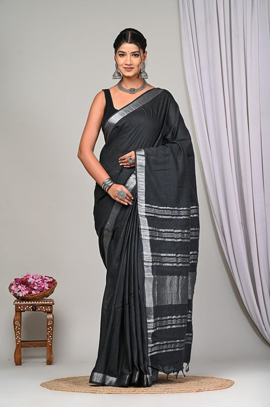 Plain Linen Cotton Saree With Blouse Piece - BFSGLC89