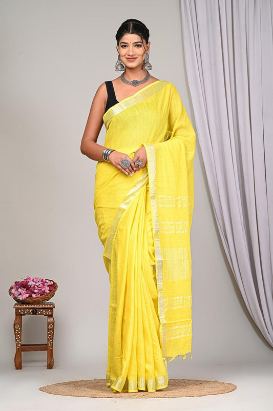 Plain Linen Cotton Saree With Blouse Piece - BFSGLC91