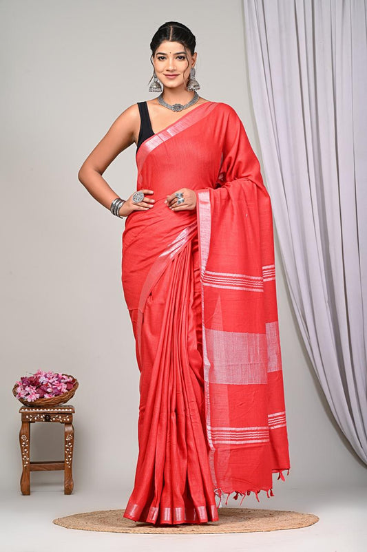 Plain Linen Cotton Saree With Blouse Piece - BFSGLC92