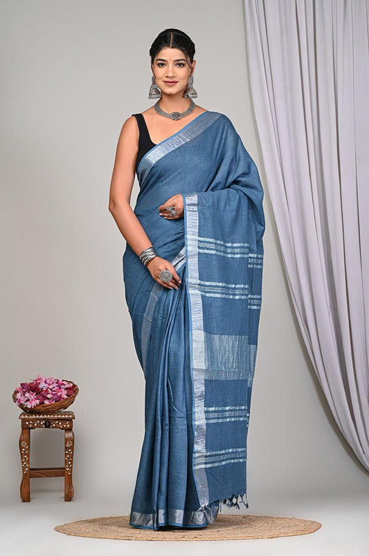 Plain Linen Cotton Saree With Blouse Piece - BFSGLC93