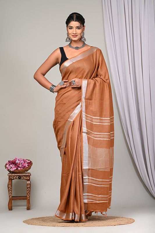 Plain Linen Cotton Saree With Blouse Piece - BFSGLC94