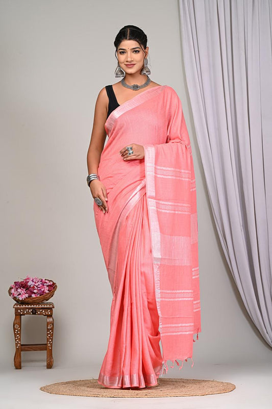 Plain Linen Cotton Saree With Blouse Piece - BFSGLC97