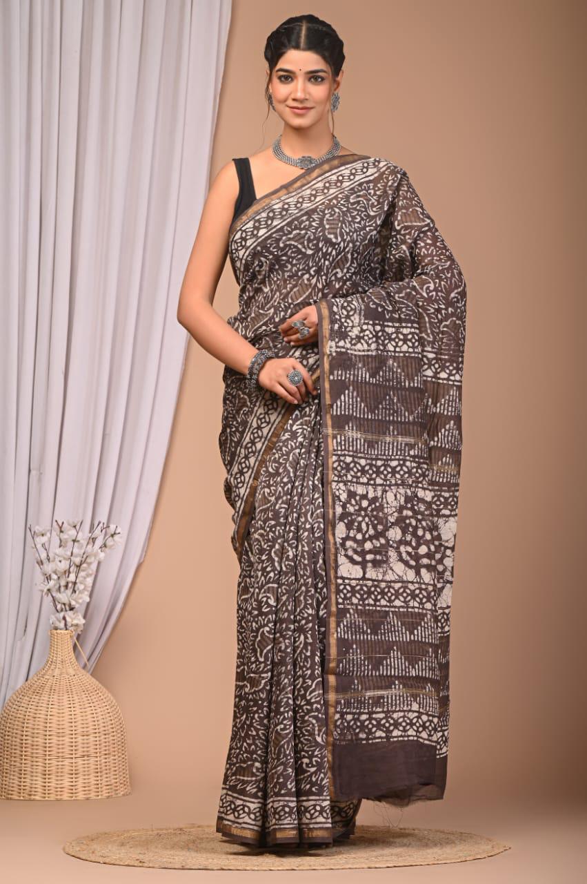 bagru, Chanderi Silk Saree, bagru saree, saree,hand block saree