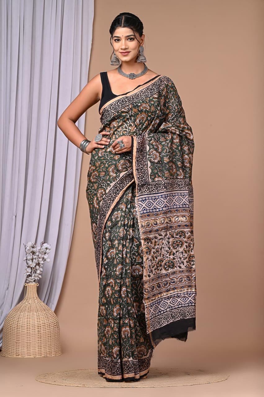 bagru, Chanderi Silk Saree, bagru saree, saree,hand block saree