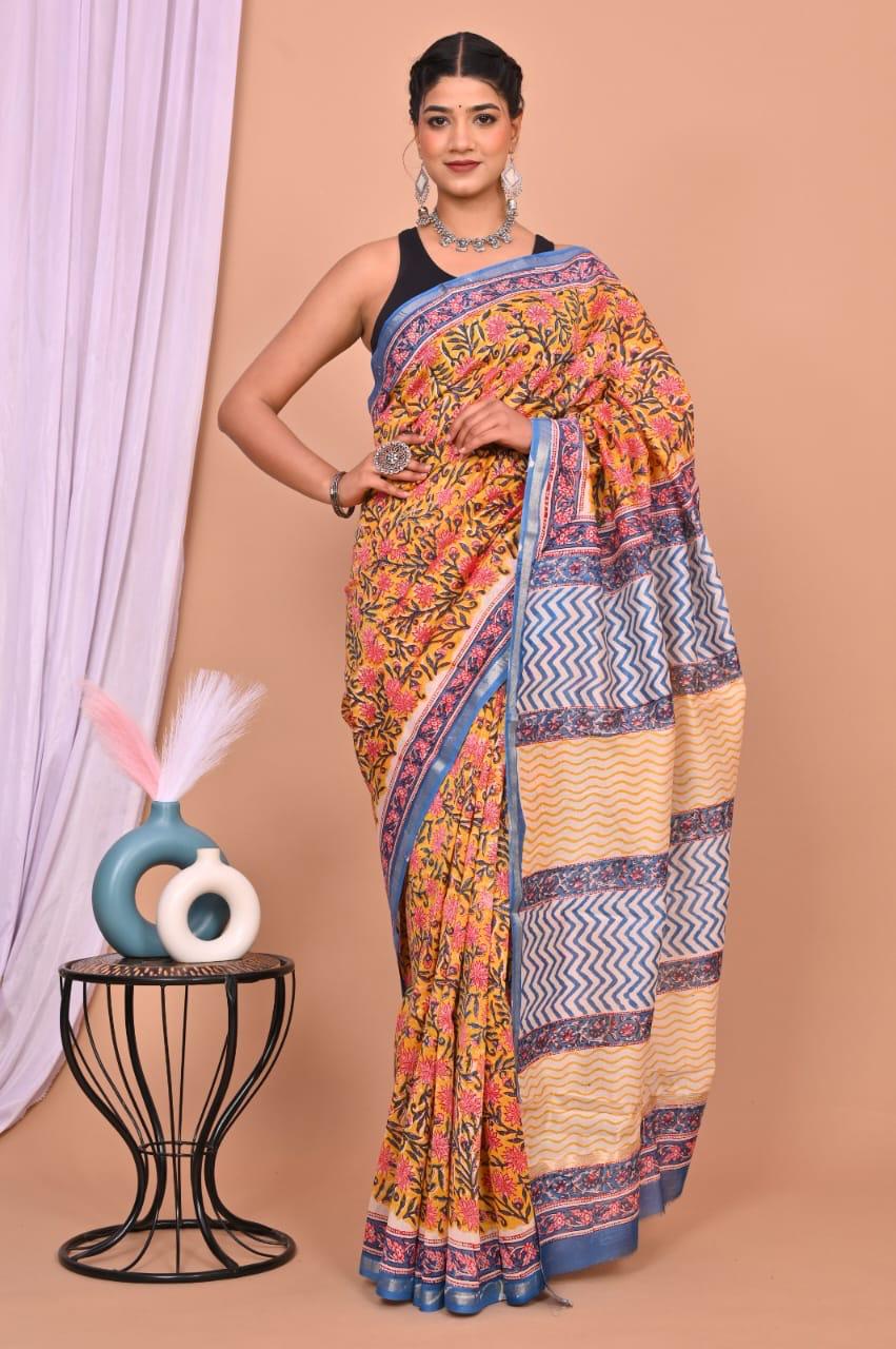 bagru, Chanderi Silk Saree, bagru saree, saree,hand block saree