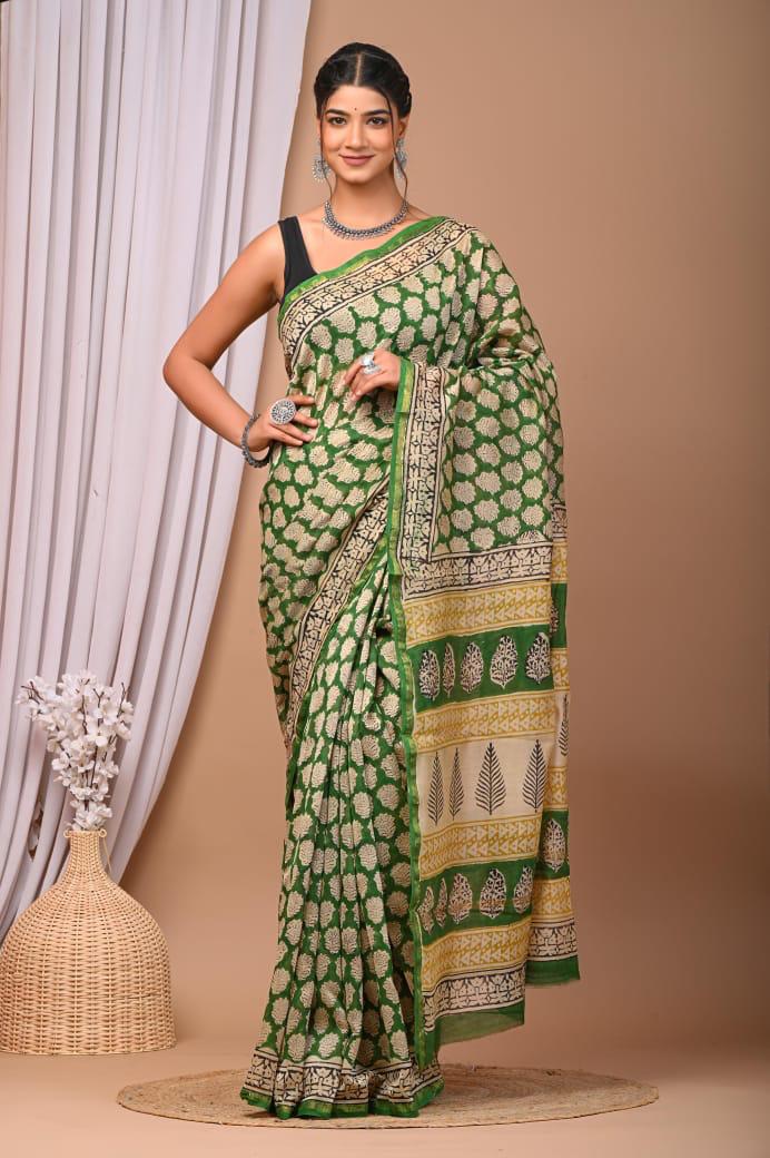 bagru, Chanderi Silk Saree, bagru saree, saree,hand block saree