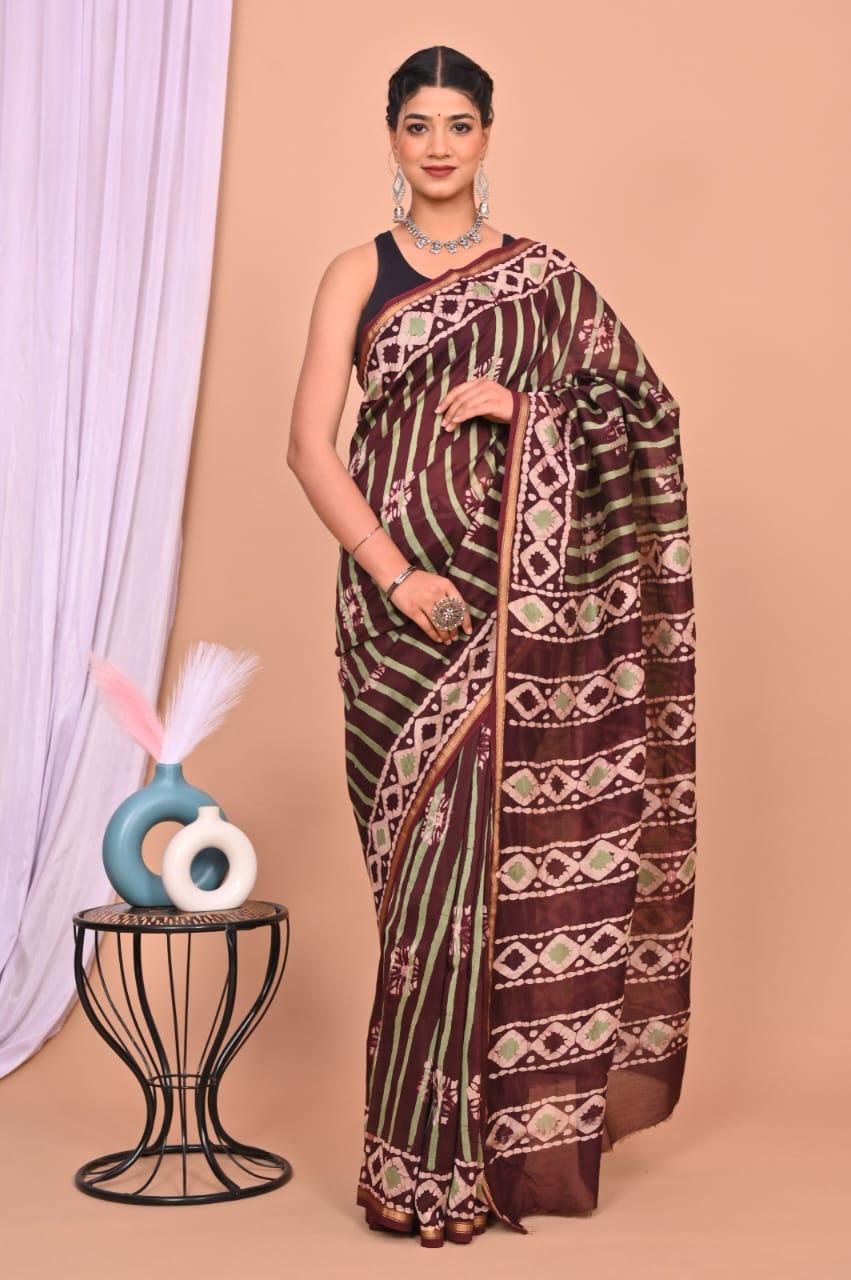 bagru, Chanderi Silk Saree, bagru saree, saree,hand block saree