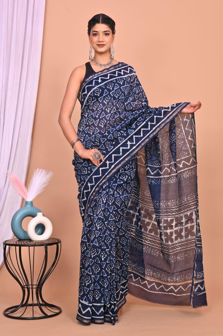 bagru, Chanderi Silk Saree, bagru saree, saree,hand block saree