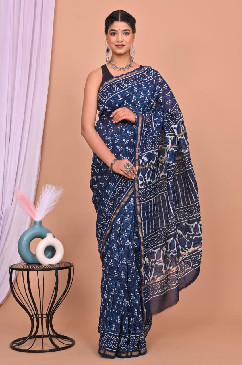 bagru, Chanderi Silk Saree, bagru saree, saree,hand block saree