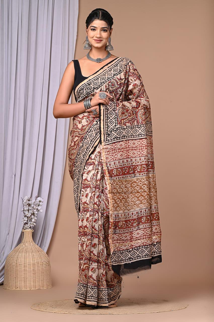 bagru, Chanderi Silk Saree, bagru saree, saree,hand block saree