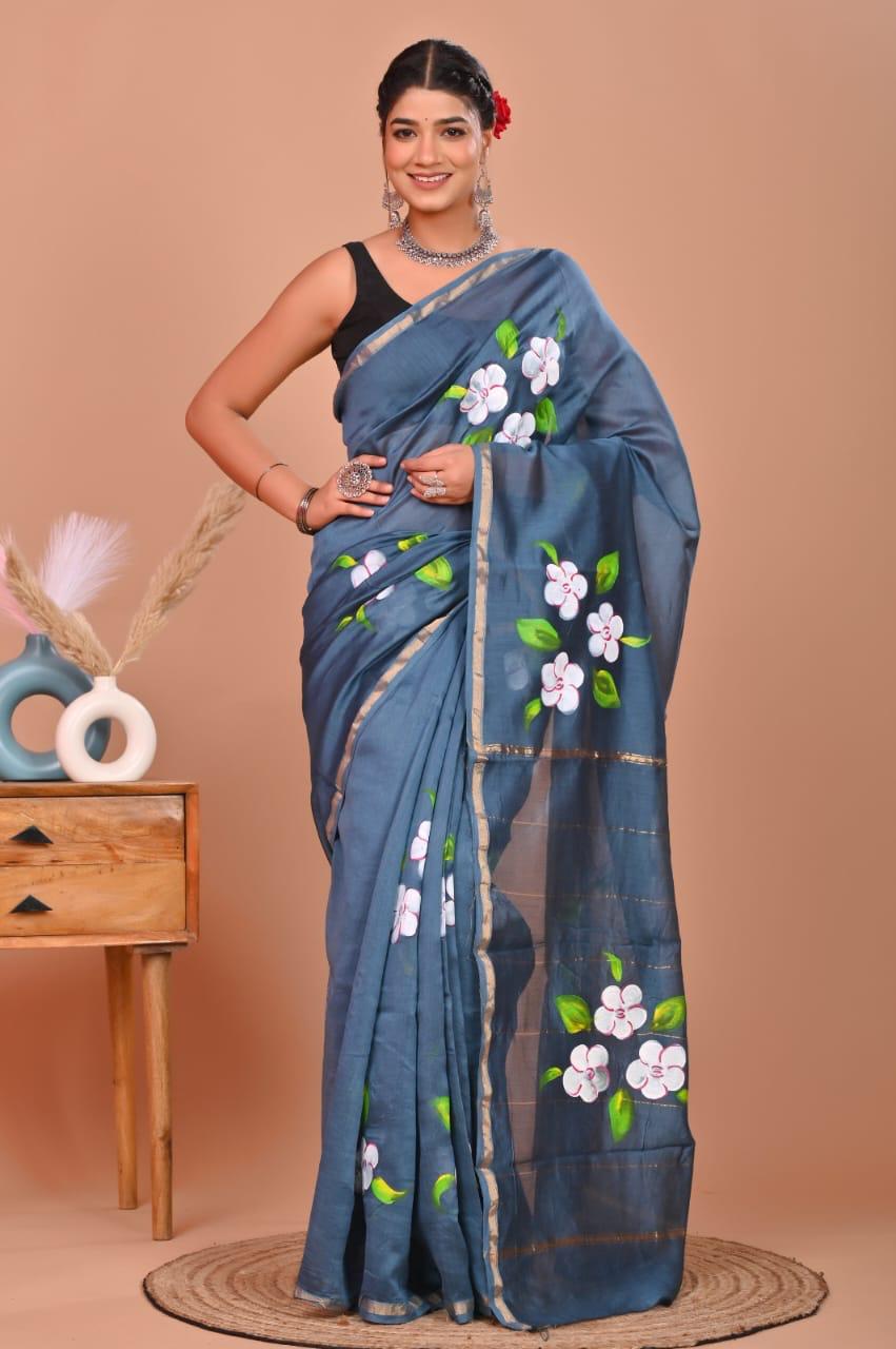 bagru, Chanderi Silk Saree, bagru saree, saree,hand block saree