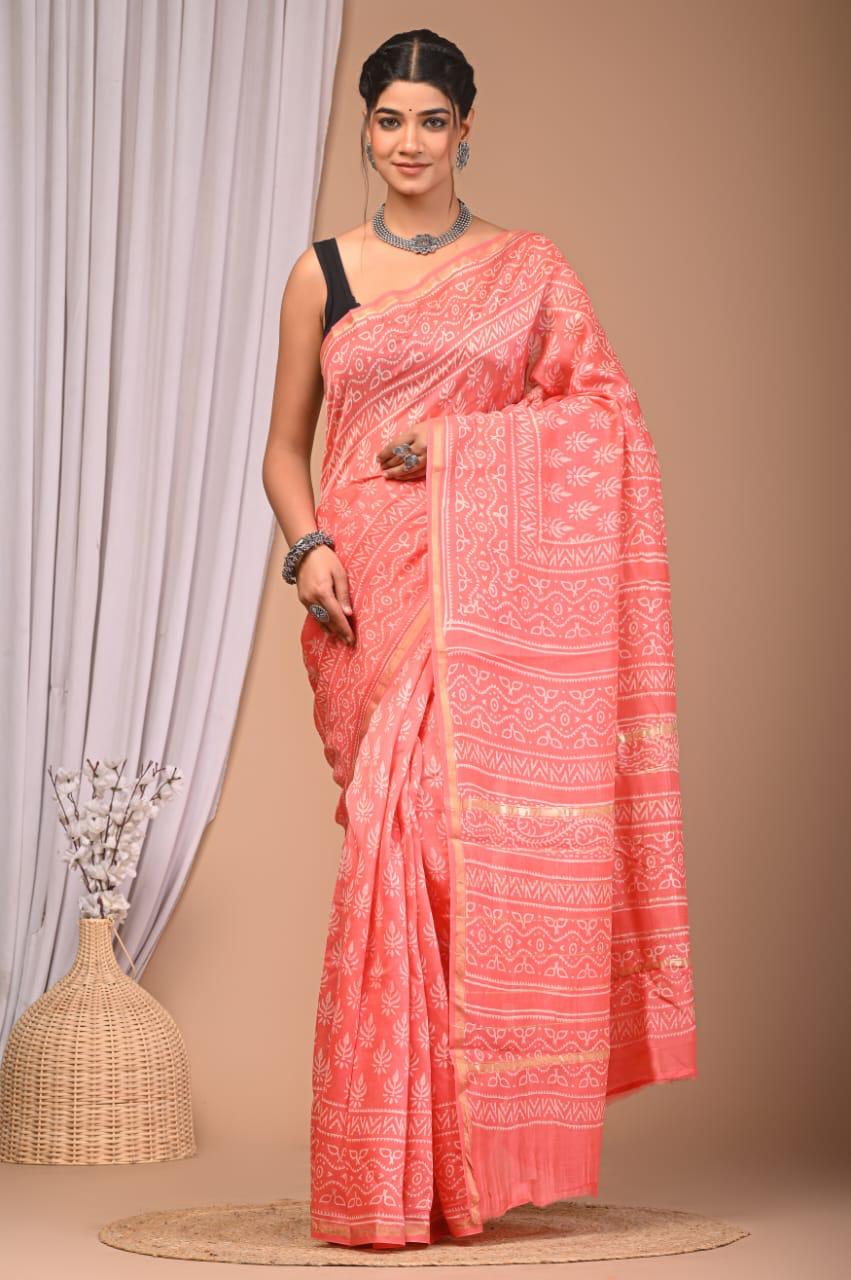 bagru, Chanderi Silk Saree, bagru saree, saree,hand block saree