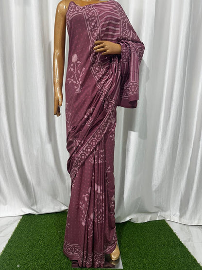 Dabu Hand Block Printed Cotton Saree With Blouse Piece - BFSGC88