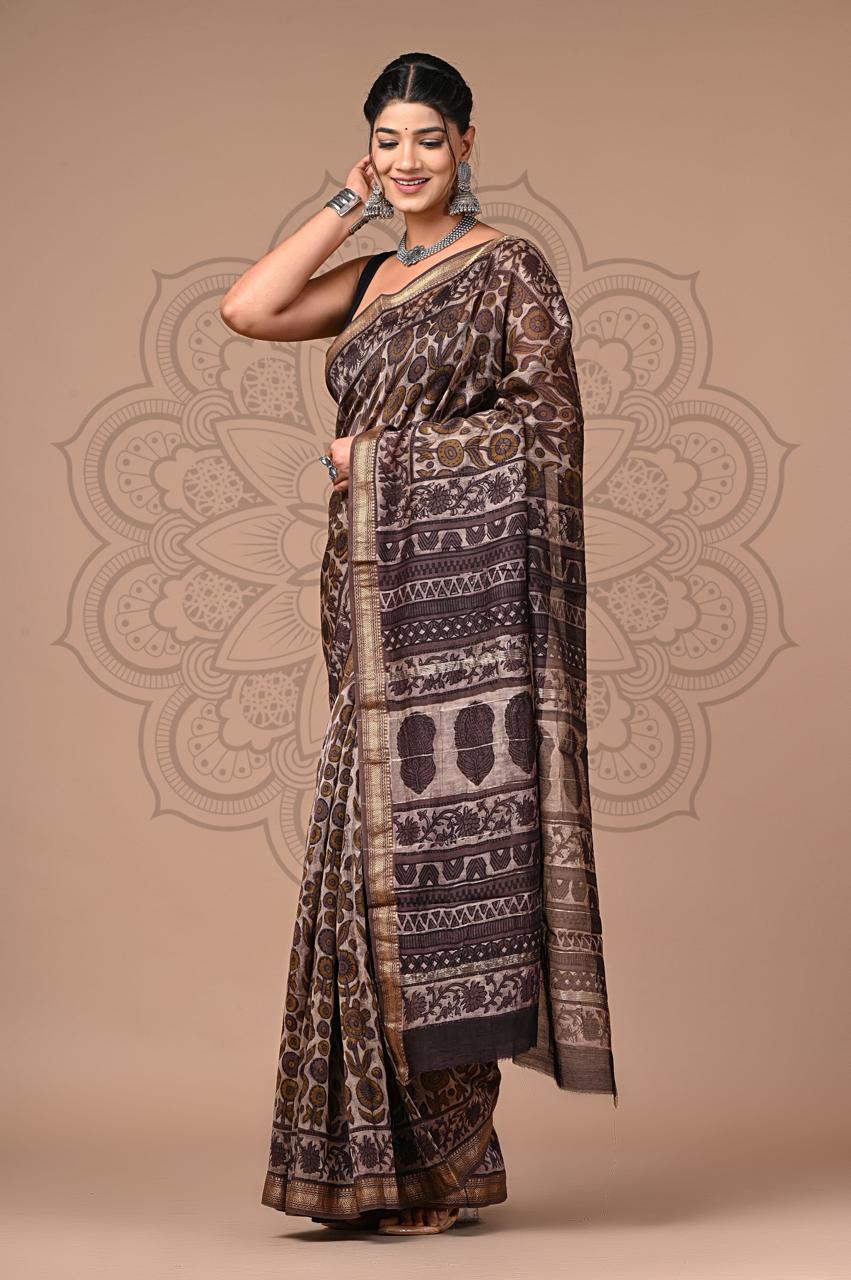 bagru, Maheshwari Silk Vanspati Ajrakh Print Sarees, bagru saree, Ajrakh, saree,hand block saree, Maheshwari Silk